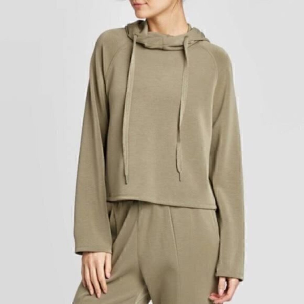 JoyLab Olive Green Hooded Cropped Pullover Size XL